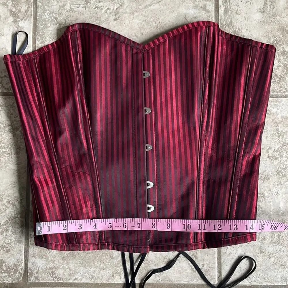 Hips & Curves Steampunk Lace Up Corset‎ Red Pinstripe Size 34